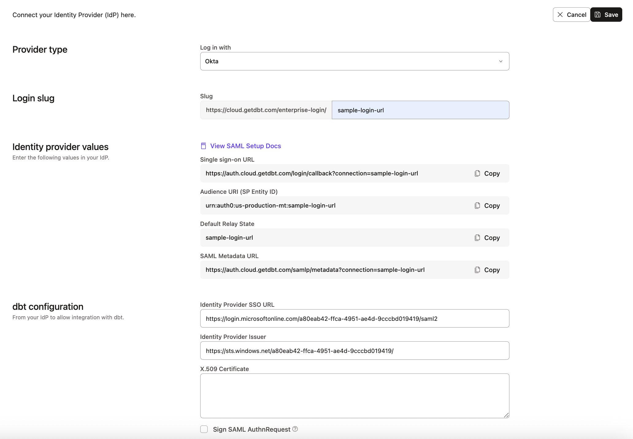 Configuring the application in dbt